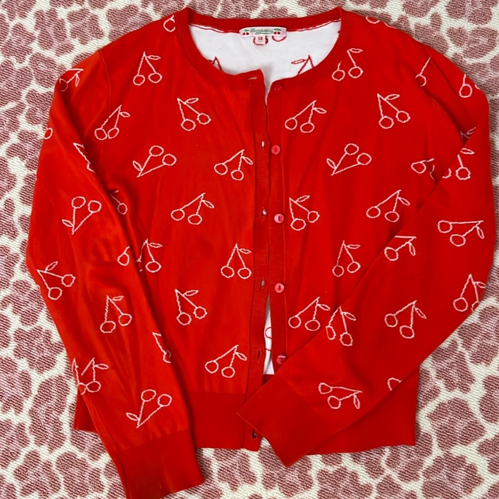 Bonpoint cherry red cardigan